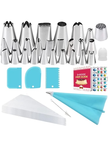 YIN AISIKE Icing Nozzles Set, Cake Decorating Set, Stainless Steel Piping Icing Nozzles, Reusable Silicone Piping Bag, Suitable for Cakes, Cupcakes, Cookies, Pastries, Beginners