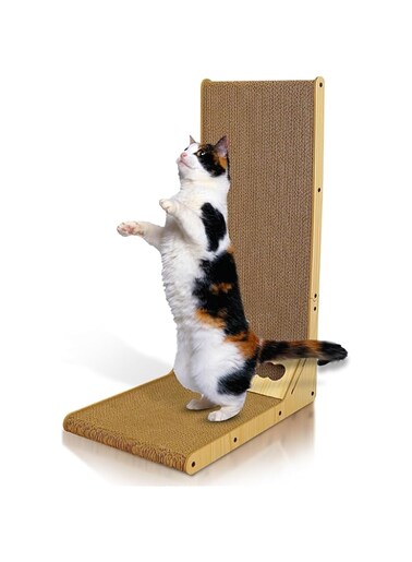 Large Vertical L Shape Cat Scratcher (18 inches) &ndash; Durable Cat Scratching Post &amp; Cardboard Cat Scratching Board with Ball Toy &ndash; Cat Wall Scratcher &amp; Scratch Pads &ndash; Perfect Cat Toys for Indoor Cats