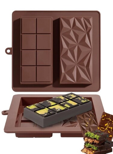 2Pcs Chocolate Bar Molds - Non-Stick Food Grade Silicone Chocolate Molds, Deep Dubai Chocolate Bar Mold for Pistachio, Chocolate Bar, Candy