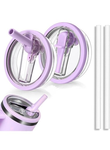 Pack 40 oz Tumbler Flip Straw Lid Replacement Compatible Leak-Proof Splash Resistant Tumbler Lids (Purple)
