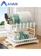 Dish Drying Rack Multifunctional Dish Rack Rustproof Kitchen Dish Drying Rack with Drainboard Space-Saving 2-Tier Dish Drying Rack with Utensil Holder &amp; Cup Holder for Kitchen Counter （White）