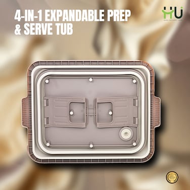 4-in-1 Expandable Prep &amp; Serve Tub &ndash; Foldable BBQ Outdoor Supplies Container with Lid &amp; Easy-Carry Handle for Food Prep, Serving &amp; Storage-