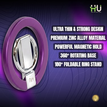 SNAP.HOLD.GO Magnetic Phone Holder &ndash; Ultra Thin Zinc Alloy Phone Ring with 360&deg; Rotation &amp; 180&deg; Foldable Stand, Strong Magnetic Grip for Smartphones-Purple