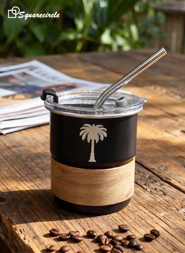 304 Stainless Steel Travel Mug &acirc;&euro;&ldquo; Arabic-Inspired Design with Leakproof Lid &amp; Straw, 300ml, Hot &amp; Cold Drink Insulation, BPA-Free, Perfect for Coffee, Tea, &amp; More&iuml;&frac14;&circ;Black)