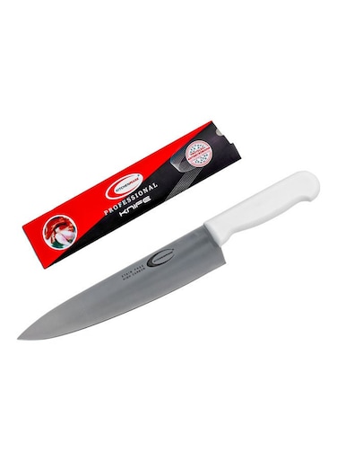 Professional Chef Knife with Easy Grip Handle for Meat Cutting and Multi Purpose Use Silver &amp; White 25cm