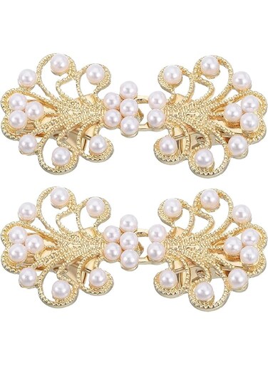 Vintage Sweater Clips, Retro Cape Cloak Clasp, Cardigan Shawl Collar Brooch Clip for Women, Sweater, Shawl, Coat or Dress Fastener, Durable Metal Clips for Casual Wear, Office or Party (Gold, 2 Pcs)
