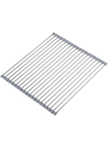 Roll Up Dish Drying Rack Over The Sink 17.7(L) x 15.6(W), Multipurpose Foldable Stainless Steel Kitchen Rollable Drainer Rack, Gray