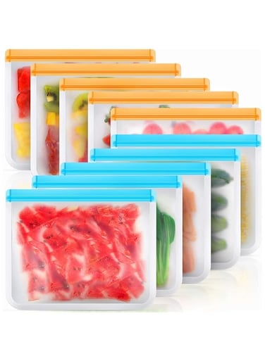 Reusable Storage Bags 10 Pack, BPA Free Reusable Freezer Bags, Large Silicone Food Bags, Reusable Sandwich Bags, Reusable Gallon Bags for Food, Reusable Bags for Lunch Sandwich Snack