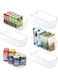 HOOJO Refrigerator Plastic Organizer Bins - 6 Pieces, Clear, 12.5in Long-Medium