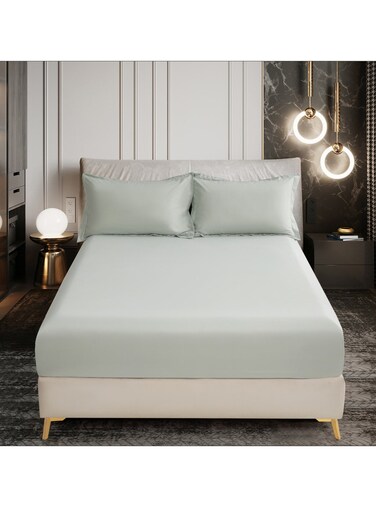 Bedding Fitted Sheet 3-Pcs King Size Solid Bed Sheet Set Fits(180x200CM) With Pillowcases And 35 CM Extra Deep Brushed Microfiber Bed Sheet,Mercury