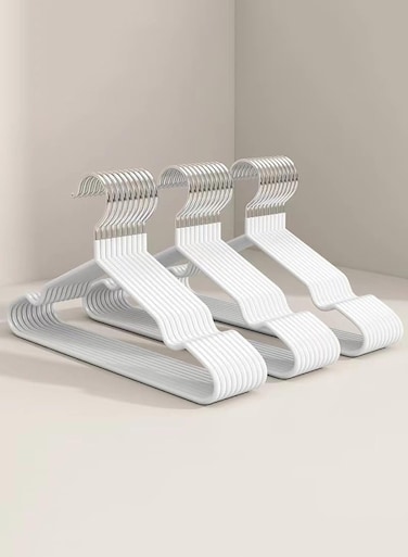 Cloth Hangers Sturdy Non-Slip Flocking Cloth Hanger for Clothes - Space-Saving Adult Hangers with Chrome Hook, Strong Flocked Hangers for Dresses, Coats, Shirts, Jackets White