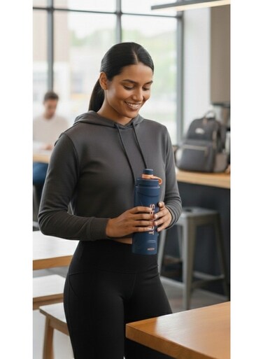 Water Bottle 1000ML Large Capacity Drinking Bottle with Flip Lid and Carry Handle-Blue
