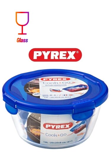 Cook&amp;Go 1.6L Round Storage Dish with Airtight Lid - Versatile Freezer-to-Oven Solution Blue 1.6Liters