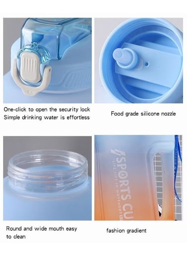 2.3L Water Bottles With Time Marker,Portable Reusable Gradient Water Bottle With Straw,Large Capacity Leakproof Drinking Bottle With Handle,BPA Free