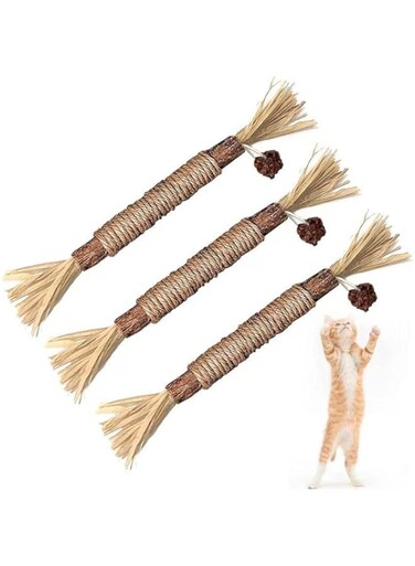 Yamibobo 3 Pcs/Set Natural Silvervine Sticks Cat Toys, Cat Snacks Sticks, Catnip Cat Chew Toys for Kittens Teeth Cleaning