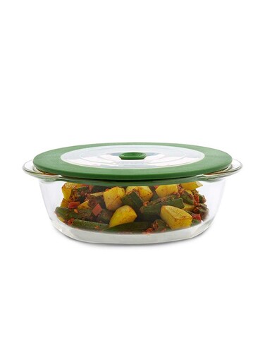 Round Dish With Green Lid 1.0 Lt Clear/Green