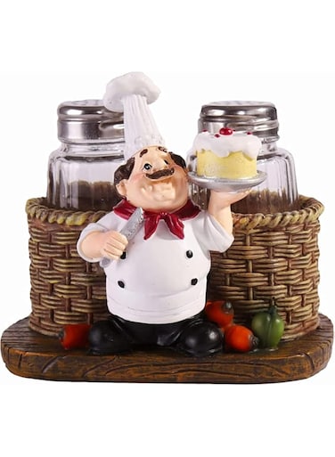SWIUKPHE Glass Spice Jars, Salt and Pepper Shakers Salt, Chef Statue Decorative Spice Organizer, Home Decor Kitchen Crafts, for Family, Kitchen, Restaurant, Cafe, Bakery, Restaurant Seasoning Jar