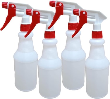 LACOT Spray Bottles 750 ml (25oz) with colored triggers refillable empty HDPE Plastic Spray Bottles for Cleaning/Gardening/saloons etc. leak Proof Heavy Duty Water Bottles 4 pcs/Pack (RED)