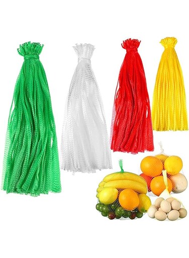 Tazweeq 500 Reusable Nylon Mesh Bags, Vegetable &amp; Fruit Grocery Seafood Boiling Bags, Plastic Toys Green,Red,White,Yellow