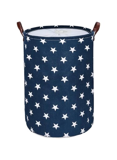 Another30 Foldable Laundry Basket with Lid, 40X50CM Laundry Basket bag Freestanding Dirty Clothes Basket Toys Storage Bucket with Handle (Blue Star)