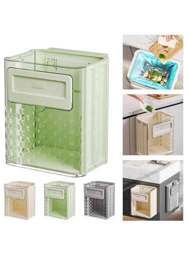 DESALOV Kitchen Trash Can, Kitchen Compost Bin for Counter Top, Plastic Wall Mounted Trash Bin for Cabinet, Collapsible Hanging Home Garbage Bin 9L,Green