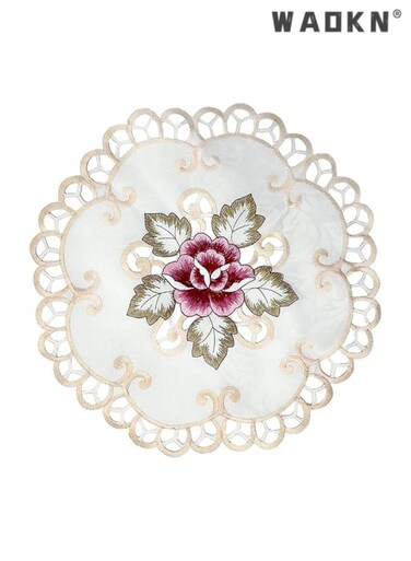 4 pcs Exquisite White Lace Embroidered Cutwork Round Doilies Placemats Vase Pads (11.8 inch x 11.8 inch), with Delicate Floral Design for Home Decor, Ideal Table Accents for Any Occasion