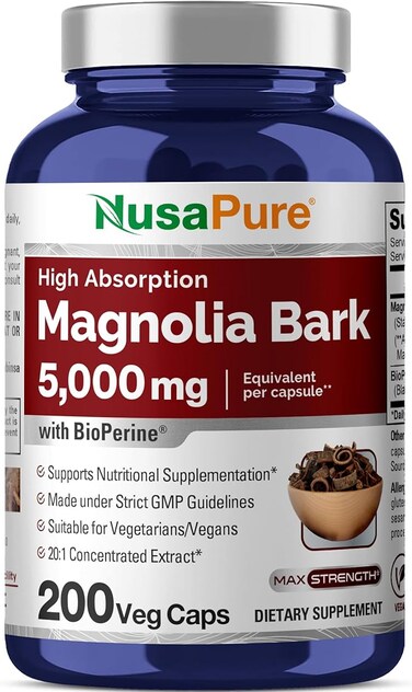 NusaPure Magnolia Bark 1800 mg 180 Vegetarian Caps (Non-GMO, Extract 4:1 &amp; Gluten-Free)