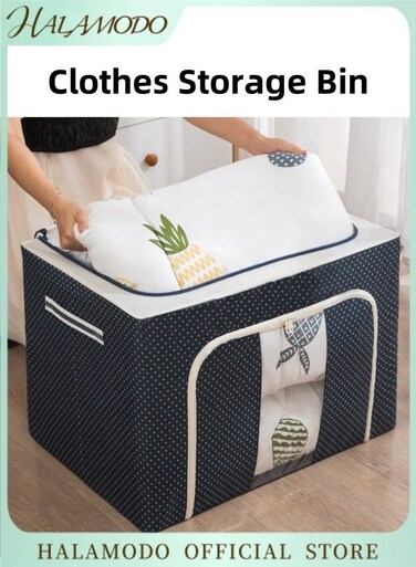 Clothes Storage Bins Foldable Container Organizer with Metal Frame Stackable Storage Closet with Large Clear Window &amp; Carry Handles for Bedding Clothes