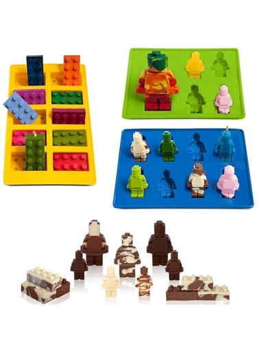 FantasyBear Bricks Mold,Silicone Molds Set for Building Blocks and Robots Birthday Cake Decoration Candy Molds Chocolate Molds Smile Ice Cube Candy Dessert Jello Molds (Robot Mold 3pcs Set)