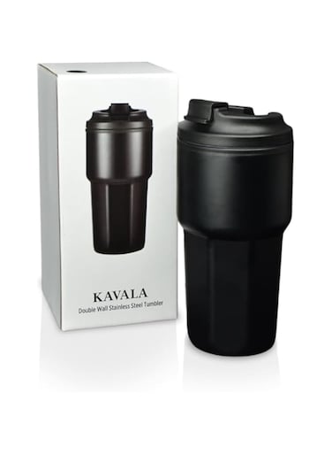 GiftOlogy Travel Coffee Mug   Hot Coffee mug flask for car travel work, Insulated Double wall stainless steel - 500 mL (Black)