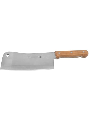 Royalford 8" Cleaver Knife with Wooden Handle RF9488 Razor Sharp Meat Cleaver Stainless Steel Vegetable Kitchen Knife Dishwasher Safe