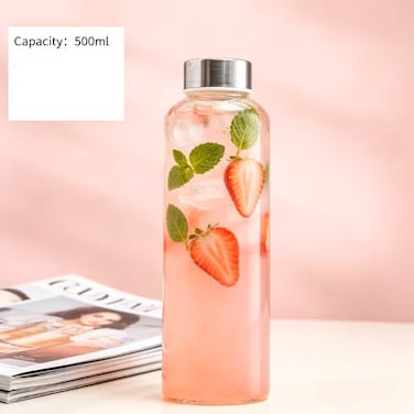 BPA-Free Borosilicate Glass Bottle with Stainless Steel Lid, 500 ml Pack of 6 pcs