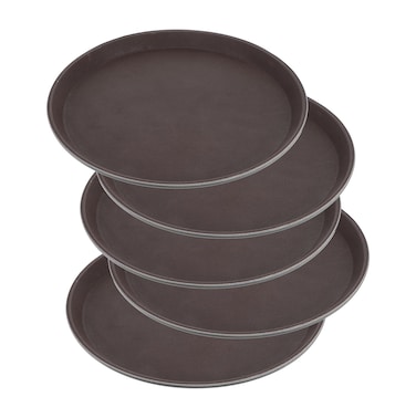 Durable Round Anti Skid Serving Tray, Stackable, Size: 35 cm,  Brown,  Value Pack of 12 Pcs