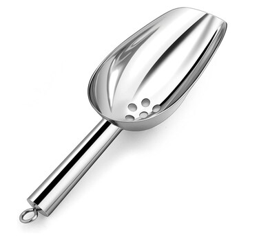 U-Shaped Stainless Steel Ice Cube Scoop with Perforated Drain Hole, Size: 28.5 cm