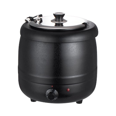 10 Liter – Insulated Electric Soup Warmer (Black) with adjustable thermostat control.