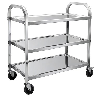 3-tier Stainless Steel Trolley with 360° rotation castor wheels, Size: 96 cm x 50 cm x 96 cm