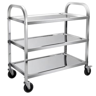 3-tier Stainless Steel Trolley with 360° rotation castor wheels, Size: 96 cm x 50 cm x 96 cm