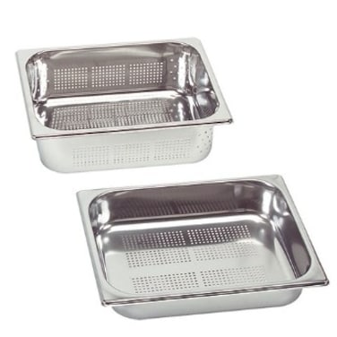 Perforated Stainless steel gastronorm (GN) container/pan 2/1 (650 x 530 x 100 mm) Capacity: 28.5 liters