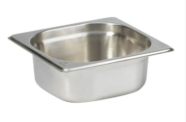 Stainless steel gastronorm (GN) container/pan 1/6 (176 x 162 x 65 mm) Capacity: 1.0 liter, Value Pack of 6 pieces