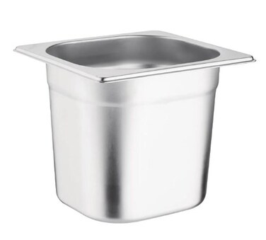Stainless steel gastronorm (GN) container/pan 1/6 (176 x 162 x 200 mm) Capacity: 3.0 liter, Value Pack of 6 pieces