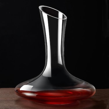 Red Wine Decanter - Hand Blown, Lead-Free Crystal Glass Decanter - Full Bottle (1.8L)