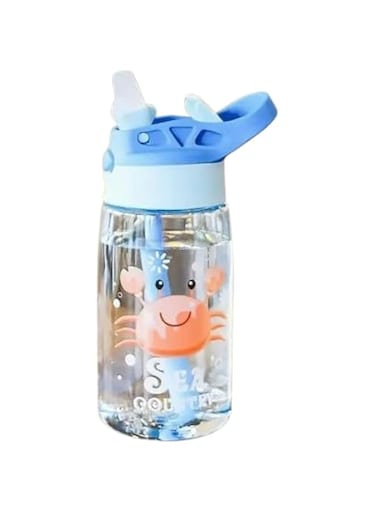 iNSha Essentials - Kids Plastic Water Bottle   Silicon Spout with Handle   BPA Free   Spill and Leak Proof   Straw Cleaning Brush Included   Best for Back to School (Blue)