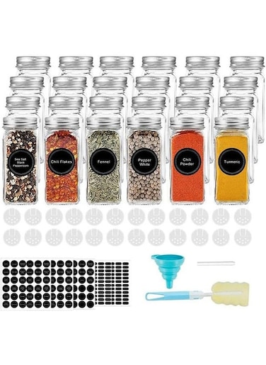 24 Pcs Glass Spice Jar Set, 120 ml Spice Container with Metal Cap