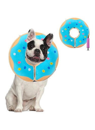 DEILFUR Inflatable Dog Cone Collar - Alternative After Surgery Dog Neck Donut Collar Protective Recovery E Collar for Post Surgery Soft Dog Cone for Small Medium Dogs Cats (Blue, Medium)