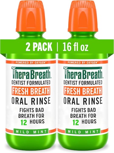 TheraBreath TheBreatheCo Fresh Breath Dentist Formulated Oral Rinse, Mild Mint, 16 Ounce (Pack of 2)