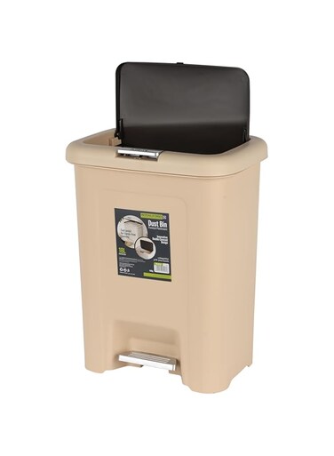 Royalford Spring Top Pedal Bins Step-On Durable Plastic Waste Double Cover Design White 18L RF12247