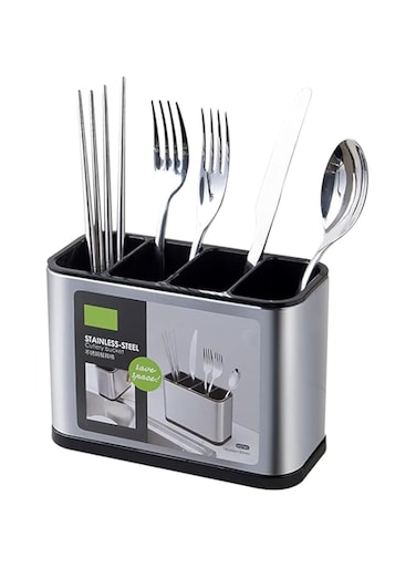 4basix Kitchen Utensil Holder, Spoon Storage Rack, Kitchen Item Cutlery Organizer, Tableware Draining Chopstick Cage With Water Outlet Tray, Silver