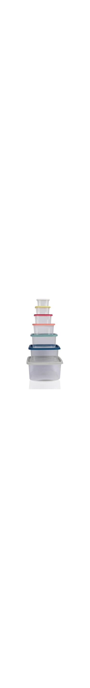 FEELINGS FOOD CONTAINER PLASTIC W/RAINBOW LIDS SET (7, Square)