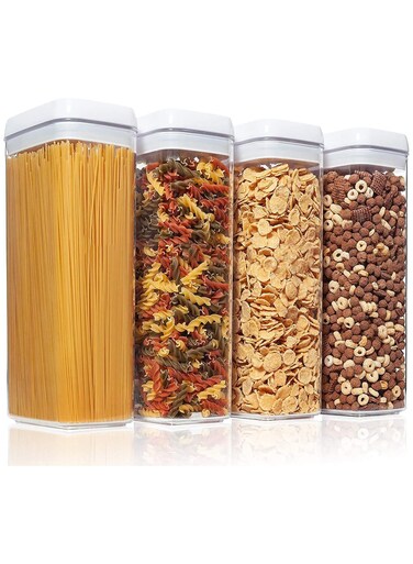 Airtight Food Storage Containers Set with Lock Lids, Set of 6, Pantry Organization Plastic Storage Jar Storage Tank for Cereal, Coffee, Sugar - Moisture Proof, BPA Free &amp; Stackable Design (XL:1800ML*4PC)