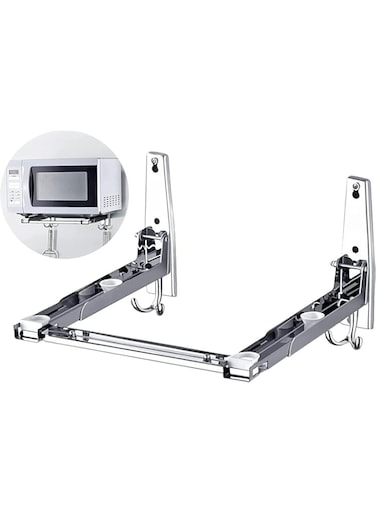 ChicAbode Microwave Oven Wall Mount Bracket, Foldable Stretch Rack for Microwave Oven, 304 Stainless Steel Shelf Holder, Microwave Oven Wall Mount Stand Holder, with Hooks, Rack Load 100 lb